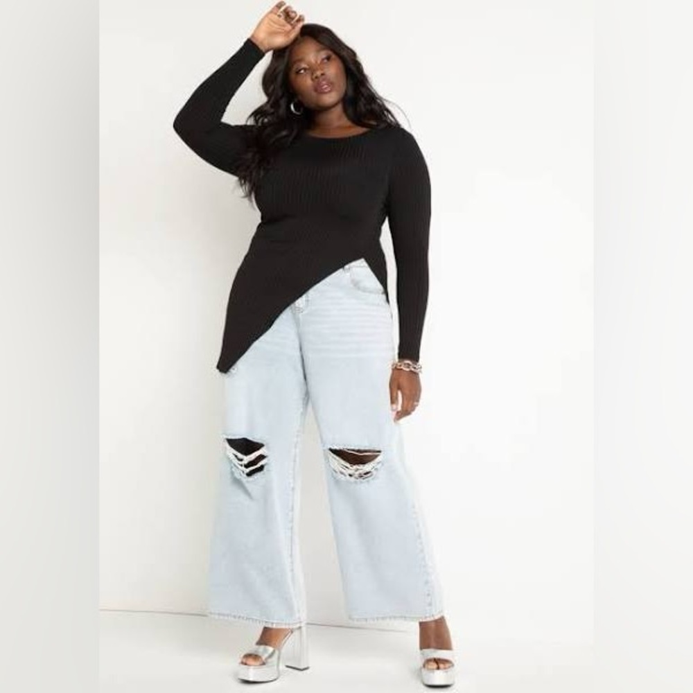 NWT Eloquii Green Ribbed Knit Top 18/20